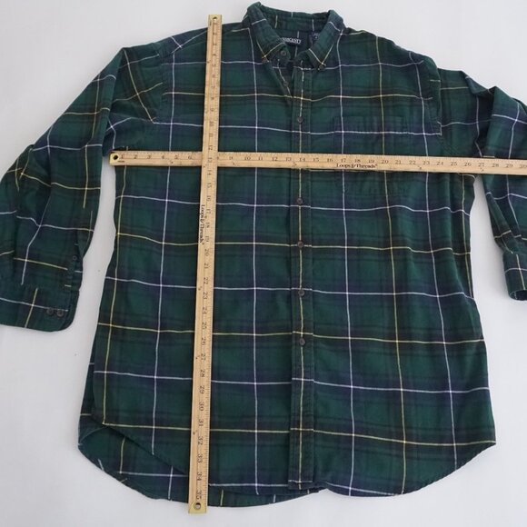 Vintage Lands' End Green Navy Plaid 100% Cotton Button Down Dress Shirt 2XL Tall - Picture 2 of 9